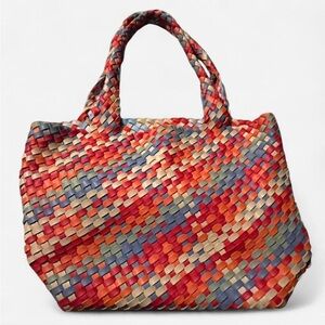 Multicolored Woven Leather Tote Bag, EUC